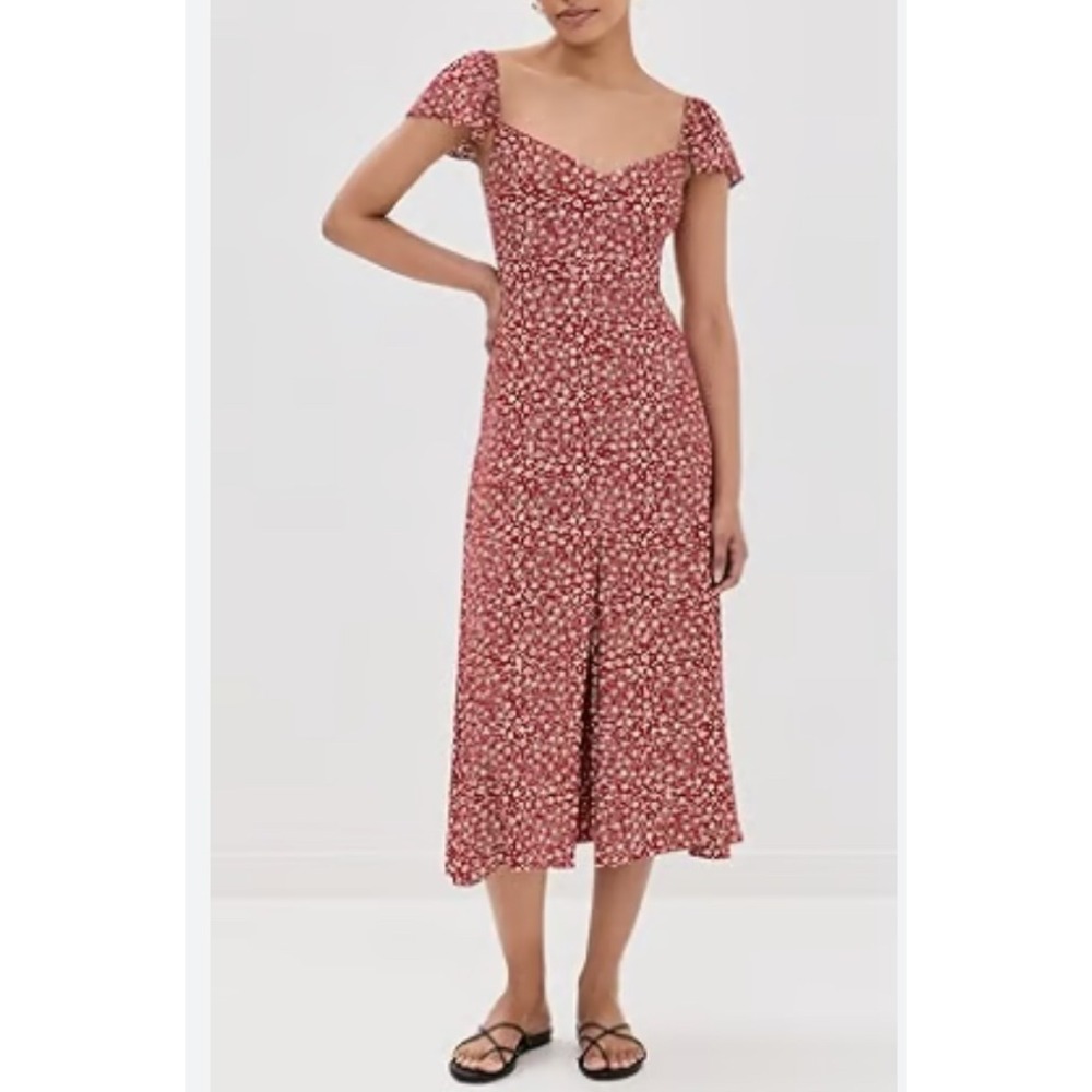 Reformation Baxley Floral Print Midi Dress Flutter Sleeve Smocked Bodice Size‎ 0